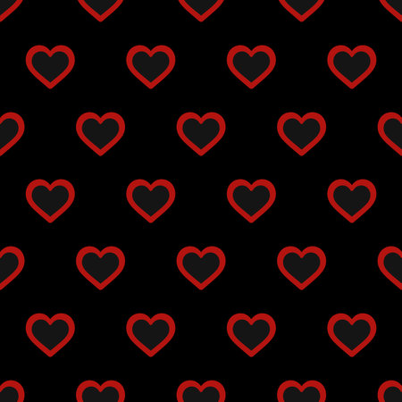 Fancy heart shape seamless repeat pattern vector background. Black, red color. Perfect for fabric...