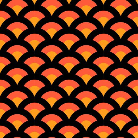 Abstract japanese seamless wave pattern vector. Black, orange, yellow. Perfect for backgrounds, fabric designs, backdrop, pattern fill, tiles, wallpapers etcのイラスト素材