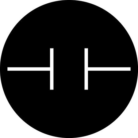 Capacitor icon sign. Black circle background. Electronic symbols and signs.のイラスト素材