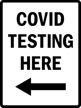 Covid testing here sign. Black on white background. Directional signs and symbols.のイラスト素材