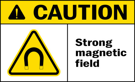 Strong magnetic field area caution sign. Electrical hazard signs and symbols.のイラスト素材