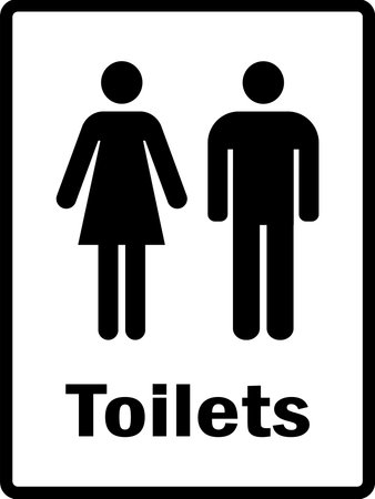 Toilets sign.Men and women silhouette. Black on white background.のイラスト素材