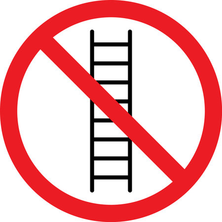 Do not use ladder sign. Red circle background. Safety signs and symbols.のイラスト素材