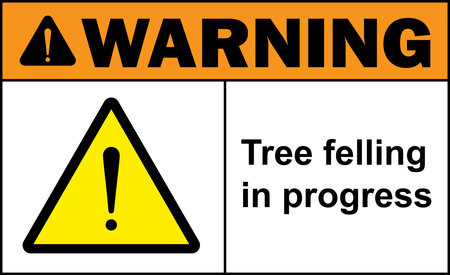 Tree felling in progress warning sign. Awareness safety signs and symbols.のイラスト素材