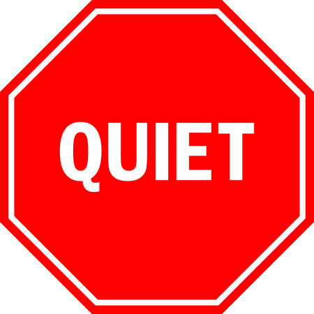 Quiet classroom sign. Red octagonal background. Student signs and symbols.のイラスト素材