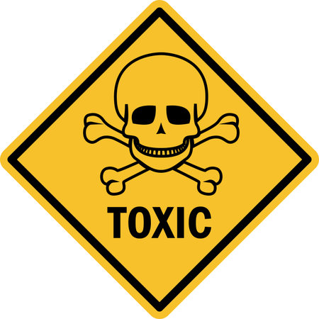 Toxic skeleton warning sign. Black on yellow background. Hazardous safety signs and symbols.のイラスト素材