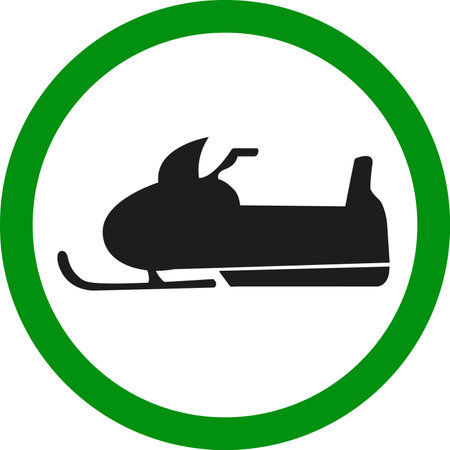 Snowmobile Route sign. Green circle background. Road signs and symbols.のイラスト素材