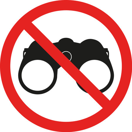 No binocular sign. Red circle cross out Background. Forbidden signs and symbols.のイラスト素材