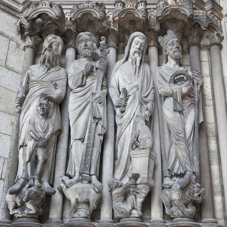 statues of the cathedral of laon, town in picardy in france