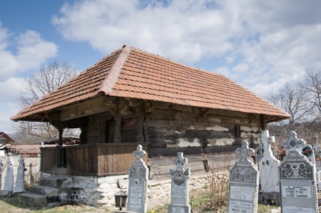 Small wooden old church in a Romanian villageの写真素材