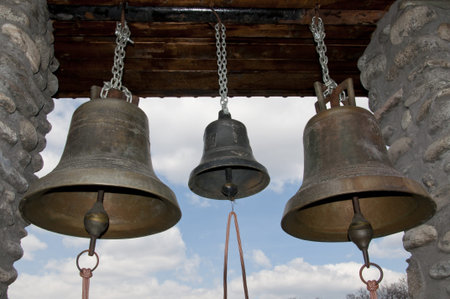 Group of iron bells inside a Romanian orthodox monastery