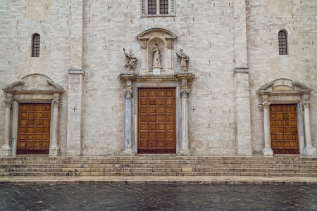Three massive doors on the facade of a monument in Bari Italyの写真素材