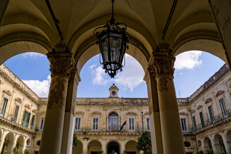 Inner courtyard architecture of a famous college in the Italian city of Bariのeditorial素材