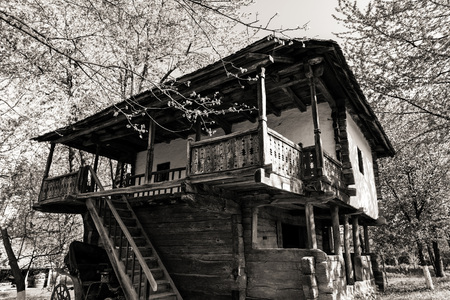 Rustic architecture for a wooden house in the countryside of Romaniaの写真素材