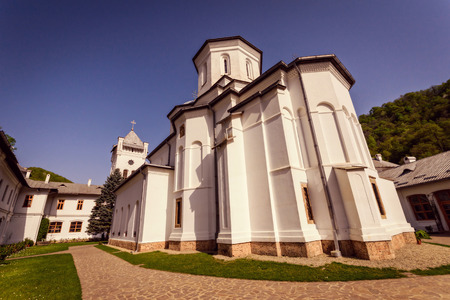 Architecture of a Christian orthodox church inside a monastery in Romaniaの写真素材