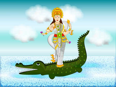 Illustration of Ganga Dussehra, which is celebrated in the month of June, called as Jyeshtha as per the Hindu calendar, background.のイラスト素材