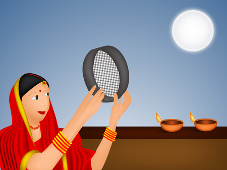 illustration of elements of Hindu Festival Karwa Chauth backgroundのイラスト素材