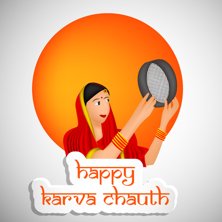 Illustration of elements of Hindu Festival Karwa Chauth.のイラスト素材