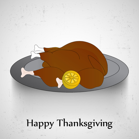 Thanksgiving design template with comic cartoon style traditional roasted turkey illustration.のイラスト素材