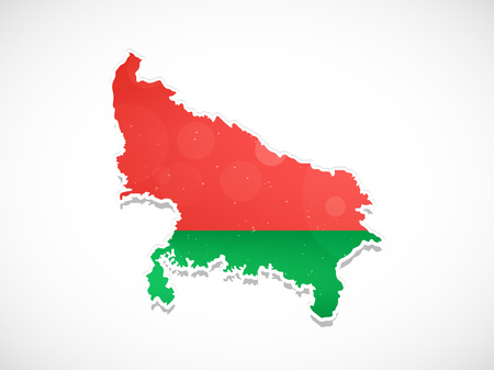 Illustration of background with Indian state Uttar Pradesh map with flagのイラスト素材