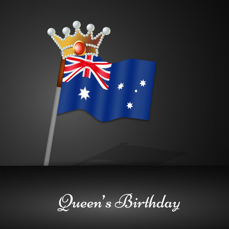 Australia Queen's birthday concept in flag with gold crown design in black backgroundのイラスト素材