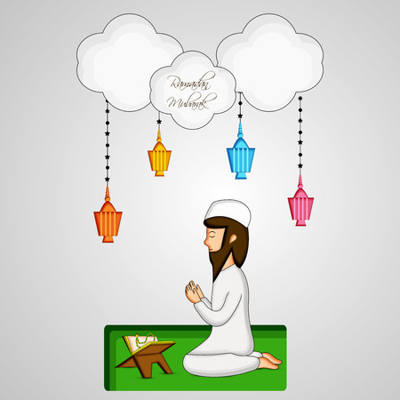 Illustration of Muslim festival, Ramadan with praying design.のイラスト素材