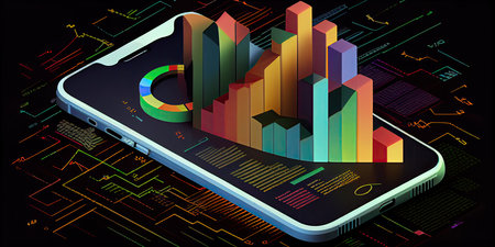 Smartphone with colorful business chart on the screen. 3d renderingの素材