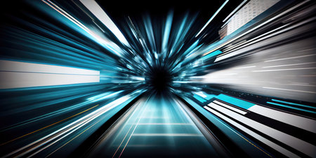 Abstract blue background with speed motion blur. Futuristic technology concept.の素材