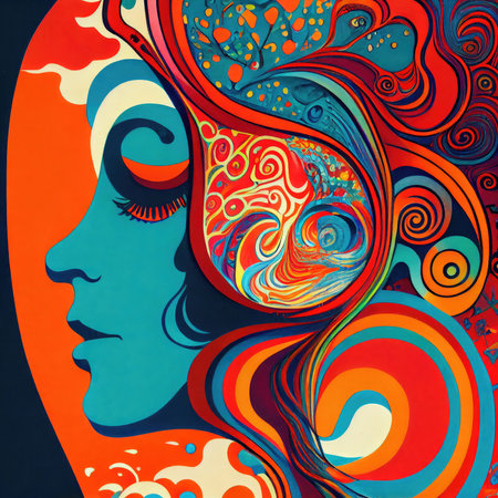 Beautiful face of woman with abstract colorful pattern. Vector illustration.の素材