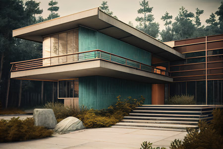 3d rendering of a modern house in the middle of the forestの素材