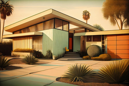 Modern house in the desert. 3d rendering. Computer digital drawing.の素材