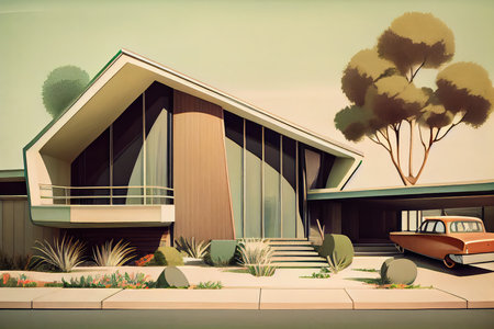 3d rendering of modern cozy house in the garden with garage.の素材
