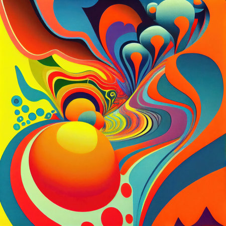 abstract colorful background with swirls and circles. 3d illustrationの素材