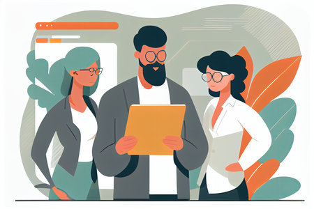 Business people working on project together. Teamwork, brainstorming concept. Vector illustration in flat styleの素材
