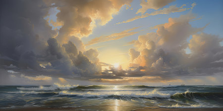 Beautiful seascape with clouds in the sky. 3d renderingの素材