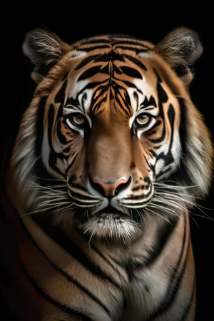 Portrait of a tiger on a black background. Studio shot.の素材