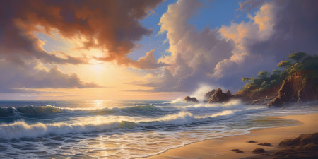 Beautiful seascape at sunset. Panoramic view.の素材