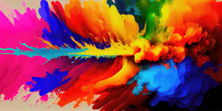 Colorful paint splashes on a black background. Abstract background.の素材