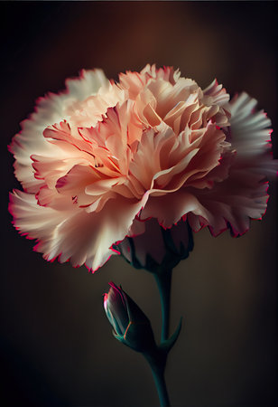 beautiful pink carnation flower on dark background, retro tonedの素材
