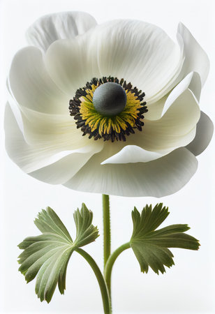 White Anemone flower isolated on white background with copy space.の素材