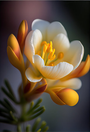Beautiful spring crocus flowers on a dark background. Selective focus.の素材