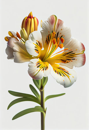 White lily with yellow stamens isolated on a white backgroundの素材