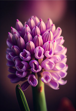 Purple hyacinth flower on dark background. Shallow depth of fieldの素材