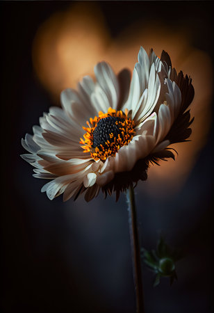 Beautiful daisy flower on dark background. Selective focus.の素材