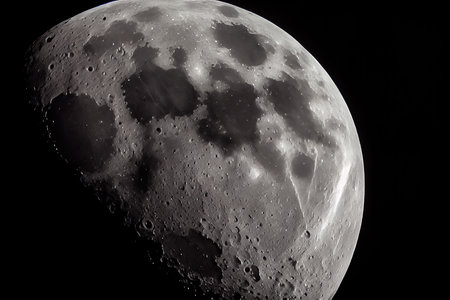 Moon in the night sky as seen from the moon's orbit.の素材