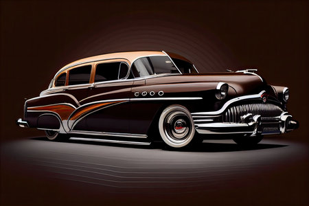 Vintage American car on a dark background. 3D rendering.の素材
