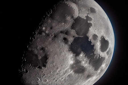 Moon at night with visible craters and clouds as seen from space.の素材
