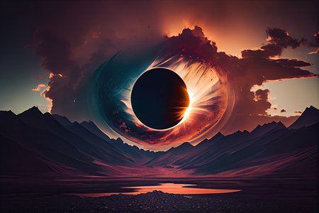 Sunset over planet Mars. 3D illustrationの素材