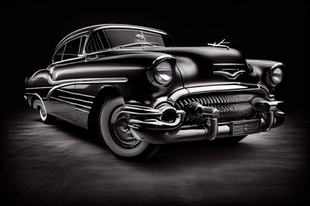 Classic American car on a dark background. 3d rendering. Computer digital drawing.の素材
