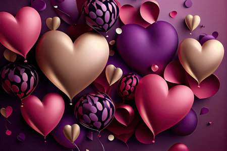 Valentines day background with hearts and balloons. Vector illustration.の素材